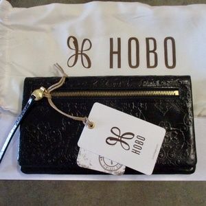 NWT & Dust Bag HOBO Black Embossed Leather Wallet